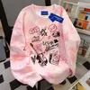 Sudadera Rosa Tie-Dye de Cuello Redondo Nueva Otoño e Invierno 2025 para Mujer, Trendy Street Graffiti Design Pullover Top para Estudiante