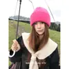 Gorro de punto de pelo de conejo color dopamina de doble inin para mujer, estilo holgado que estiliza el rostro, gorro cálido para cubrir la cabeza