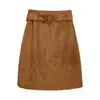 Elegante Falda de Estilo para Viajes con Cinturón en Piel de Ante para Mujer, Nuevo Modelo Otoño/Invierno, Falda Midi Recta con Abertura Trasera