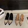 Zapatos Mary Jane de Puntera Puntiaguda con Elevación Interna de Gamuza para Mujer 2025 Primavera y Otoño Zapatos de Noche con Perlas Francesas con Falda