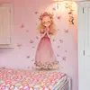 BRUP Vestido Rosa Floral Acuarela Niña Pegatina de Pared Autoadhesiva Habitación de Niña Puerta Habitación Infantil Pegatina Decoración de Pared HS5588E