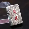 2024 Zorro Z91852 Modelo Nuevo Plata Antigua Diseño de Dragón y Tigre Encendedor Metálico de Queroseno A Prueba de Viento Gama Alta Más Vendido Al Por Mayor