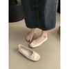 Sapatos femininos bico redondo boca rasa vermelho sapatilhas primavera e outono novo estilo francês estilo noite fada suave ballet beanie sapatos