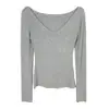 Camiseta Versátil de Manga Longa com Decote Baixo, Ajuste Slim, Sexy e que Valoriza a Figura, Moda Feminina Dongdaemun Coreana