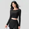 Conjunto de Roupa de Yoga Feminino Outono Top Esportivo Falso Duas Peças Manga Longa Pilates Treinamento Fitness Calça Micro Flare Shark