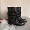 Botas Curtas Western Cowboy Empilhadas Aumentadoras de Altura 2026 Botas de Equitação Femininas Tendência de Temperamento Outono/Inverno Cor Lavada Retro Calças Amassadas