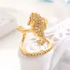 Anillos para Uñas de Circonita de Cobre Transfronterizos, Anillos Exquisitos de Arte para Uñas de Estilo Abierto con Caballo de Mar, Estrella de Mar, Tortuga, Delfín Completamente Incrustados