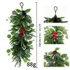 Guirlanda de parede de Natal de planta verde artificial TEMU transfronteiriça, enfeite de Natal de poinsétia, agulhas de pinheiro, fruta vermelha, pendente decorativo de parede