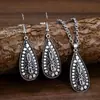Amazon Transfronterizo Estilo Retro Aleación Forma de Gota Hueco Tallado Colgante Pendientes Collar Conjunto de Joyería para Mujer