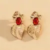 Pendientes de Hoja y Flor de Resina con Pedrería Transfronterizos Europeos y Americanos, Pendientes Versátiles Vintage, Pendientes de Lujo Ligero de Gama Alta para Mujer al por Mayor