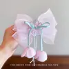 Presilha de Cabelo com Véu de Laço Infantil Vestido de Princesa Daminha Sessão de Fotos de Aniversário Acessórios de Cabelo Presilha de Cabelo Borboleta Super Fada Acessórios de Cabeça para Meninas
