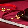 Pulsera Tejida a Mano de Hilo Rojo de Venta Caliente Transfronteriza para Mujeres, Tobillera de Hilo Rojo con Moneda de Cobre Chapada en Oro al por Mayor