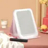 Espejo de Maquillaje Plegable LED de Cuero PU con Luz, Regulable, Portátil, Espejo de Escritorio para Dormitorio de Estudiantes, Modelo Nuevo