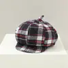 Chapéu infantil Primavera e Outono Fino Estilo Coreano Retro Xadrez Estilo Ocidental Boné Boina Estilo Côncavo para Bebê Menino e Menina