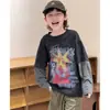 Camiseta Patchwork Dos en Uno para Niños, Sudadera de Manga Larga Estilo Coreano Otoño Nuevo para Niños, Camiseta Básica Infantil, Camiseta de Moda