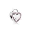 Broche Pandora de Plata de Ley 925 con Resina en Forma de Corazón de Flor de Durazno con Incrustación Completa de Diamantes, Tendencia de Moda Personalizada