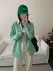 Súper Estilosa~ Camisa de Manga Larga Rayada Bloque de Color Relajada y Suave con Bordado de Letras Estilo Hong Kong Zw