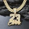 Colar Pingente Hip Hop Rap Europeu e Americano Completo em Diamante Alfabeto Numérico Nº 23 Corrente Cubana de Diamante Corrente Corrente da Clavícula