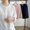 Blusa de manga larga para mujer talla grande, estilo coreano, para principios de otoño, cuello simple con volantes, corte holgado, favorecedora, versátil y elegante