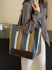 Bolso grande para mujer, nueva moda 2024, bolso de mano de lona a rayas en contraste, bolso de hombro moderno para uso diario.