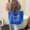 Bolsa de Tote Casual de Nylon Estilo Coreano Moda Ins Estampado de Letras Bolso de Mano Bolso de Hombro Rayado de Doble Cara Celebridad de Internet para Mujer