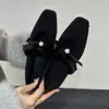 Sapatos de Salto para Noite Estilo Francês Boca Rasa Flats Cinza Feminino Outono e Inverno Novos Salto Grosso Forrados com Lã Sapatos Mary Jane