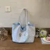 Bolsa de Lona Casual Rayada con Letras Shuai Mijia para Mujer 2026 Nueva Bolsa de Hombro de Gran Capacidad Bolsa Tote de Doble Cara para Viajes
