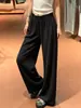 Pantalones casuales negros holgados para mujer, nuevo estilo verano 2026, de cintura alta, adelgazantes, fluidos, frescos, de pierna ancha, largos