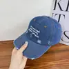 Gorra de Béisbol Estilo Americano Desgastada para Mujer con Bordado de Letras, Mezclilla Lavada, Ala Ancha, Visera para Adelgazar la Cara, Protección Solar, Gorra de Pico para Hombre