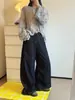Loufu Otoño Nuevo Estilo Coreano Retro Moderno Cinturilla Puños Color Crudo Jeans Sueltos Pierna Ancha Pantalones para Mujer