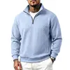 Sudadera con cremallera a media altura y cuello alto, color liso, jacquard, para hombre, otoño e invierno, informal, de peso pesado, manga larga, jersey