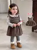 Vestido de outono e inverno para meninas, vestido colete estilo floresta para menininhas, conjunto de duas peças com suéter e blusa básica, roupas infantis estilo coreano para bebês meninas