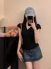 Cardigã de Malha Estilo Francês com Decote em V e Mangas Curtas Leves para Mulheres, Design de Verão, Ajuste na Cintura, Blusa Básica Emagrecedora, Top Curto para Clavícula