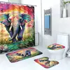 Cortina de Ducha Elefante de la Selva Pintado Alfombra de Baño Juego de Cuatro Piezas Baño del Hogar Separación de Zona Húmeda y Seca Cortina de Ducha Cortina de Ducha Impermeable