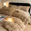 Set de Felpa de Conejo de Cuatro Piezas Funda Nórdica de Terciopelo de Leche Sábana de Cama Engrosada de Terciopelo de Coral para Invierno Funda Nórdica Set de Tres Piezas para Dormitorio Estilo Sábana Ajustable