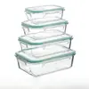 Conjunto Transparente de Marmita de Vidro, Recipiente de Armazenamento Retangular, Seguro para Micro-ondas, Tigela de Vidro Selada, Recipiente Especial para Alimentos