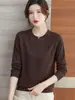 Suéter de Cuello Redondo Estilo Coreano para Mujer 2024 Nuevo Otoño Cachemir Tejido Camiseta Base Holgada Fina Chaqueta Interior Manga Larga