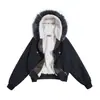 Chaqueta acolchada con capucha de estilo urbano para hombre, con lona de piel de conejo y forro polar, con cuello desmontable de piel sintética y diseño corto