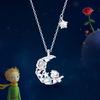 Colar Pequeno Príncipe Rosa Prata S925 Estrela Lua Rosa Feminino Luxo Leve Pingente Planeta Pedra da Lua Corrente para Clavícula Presente