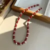 Novo Colar Vermelho Estilo Chinês em Forma de Gota com Pingente de Ágata, Brincos, Contas Espaçadoras de Pérola, Color-Blocking, Luxo Leve, Acessório de Alta Qualidade