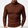 Suéter de tricô masculino plus size com gola alta e mangas compridas, disponível para envio internacional, estilo europeu e americano, quente, cor sólida, com trança, camisa básica