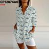 Exportación Transfronteriza Amazon Estilo Europeo y Americano Moda Camisa de Manga Tres Cuartos para Mujer con Manga Descubierta Estampado Digital 3D Colorido