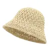 Sombrero de Pescador de Paja Hueco de Verano para Mujer, Viajes al Aire Libre, Vacaciones en la Playa, Sombrero de Sol Transpirable, Sombrero de Cubo de Moda para Adelgazar la Cara
