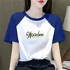 Camiseta Estampada Color Block Manga Curta Estilo Mãe Fashion Transfronteiriça Comércio Exterior Desconto para Mulheres, Novo Top Estiloso, Camiseta Básica