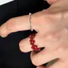 Nuevo Anillo Graduado Entrelazado de Ágata Roja y Ágata Blanca Estilo Chino Suave y Natural, Elegante Anillo Minimalista Estilo Coreano Ins para Dedo Índice