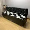 Taburete Sofá Almacenamiento Simple de Cuero con Respaldo, Taburete de Almacenamiento para Dormitorio, Apartamento Pequeño, Taburete Sofá para Salón de Belleza, Se Puede Usar como Taburete para Cambiarse los Zapatos