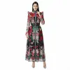 Vestido Floral de Seda y Lino NATALIYA 2026 con Mangas Cortas Volantes, Cuello Alto, Cintura Ajustada, de Botones