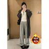 Pantalones Casuales de Pierna Ancha con Forro Polar de Corte Holgado para Mujer, Nuevos Pantalones Casuales de Invierno/Otoño de Cintura Alta Adelgazantes de Longitud Completa