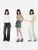 Camiseta Base de Manga Larga Ajustada Estilo Francés para Mujer, Camiseta Regular de Hombro Otoño 2025, Adecuada para Usar en Capas en Otoño e Invierno, Top Holgado de Cuello Redondo