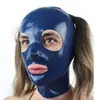 Capucha de Látex Azul con Agujeros para el Cabello y Máscara de Goma con Ojos y Boca Abiertos para Uso en Club (Excluyendo peluca)